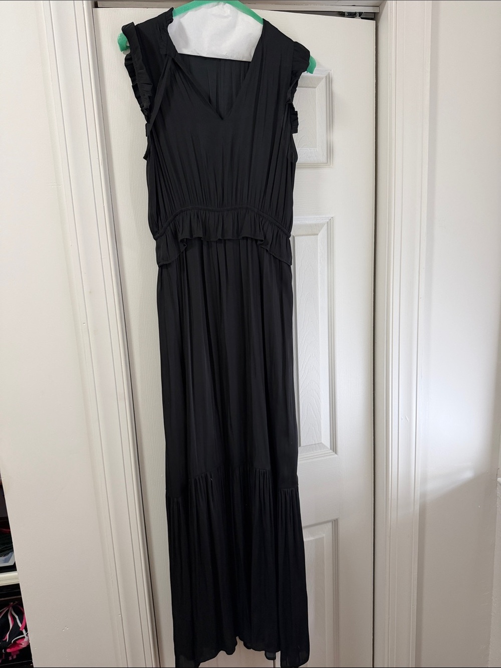 THML Black Ruffled Waist Maxi Dress with V-Neck